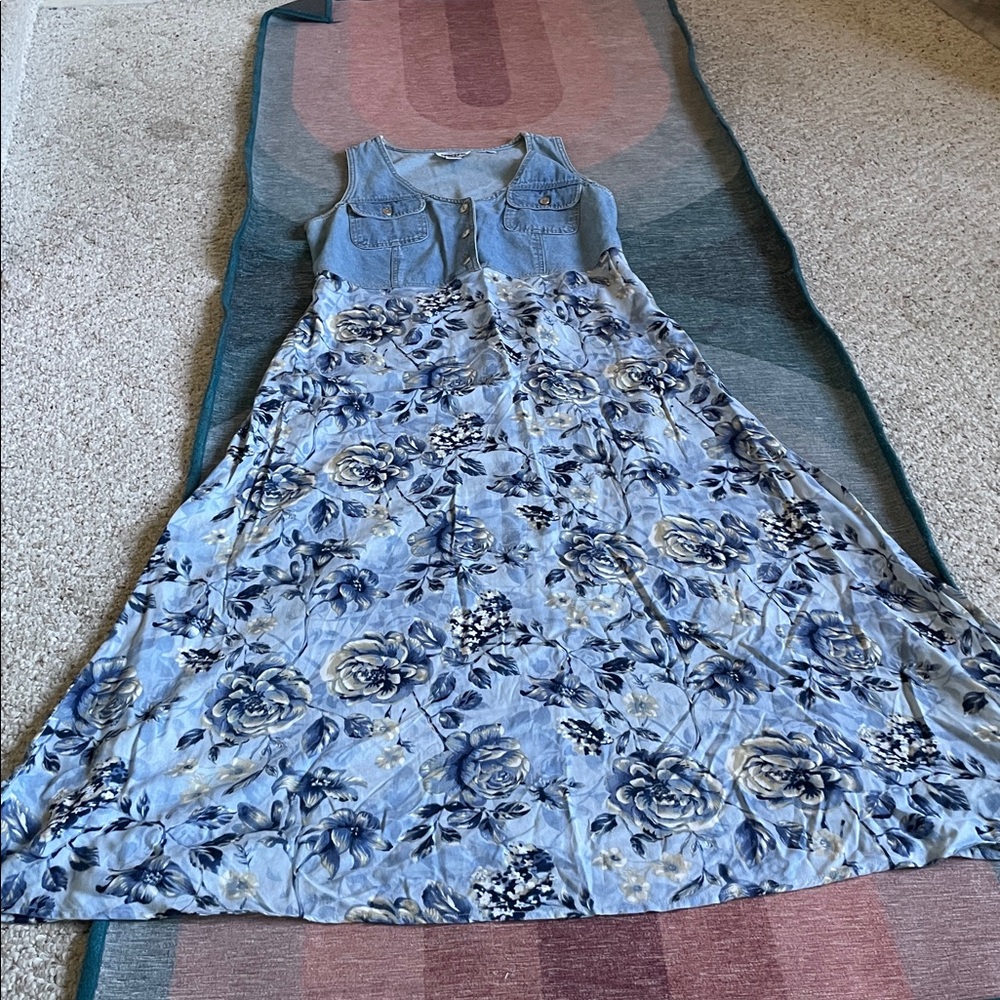California Concepts Vintage Blue Floral Maxi Denim y2k 90s Maxi Dress - Picture 10 of 11